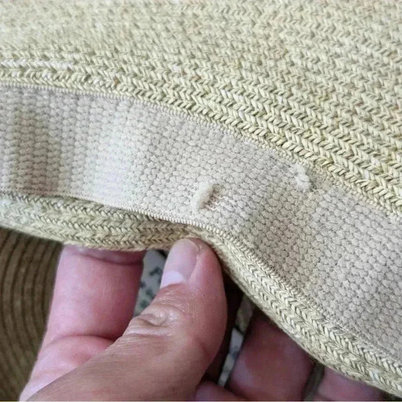 ERIC JAVITS Hampton Sun Hat Squishee Straw Packable Wide Brim Natural Gold Blue - Picture 10 of 12
